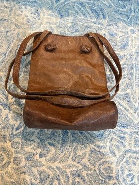 Classic Brown Leatherette Crossbody Bag